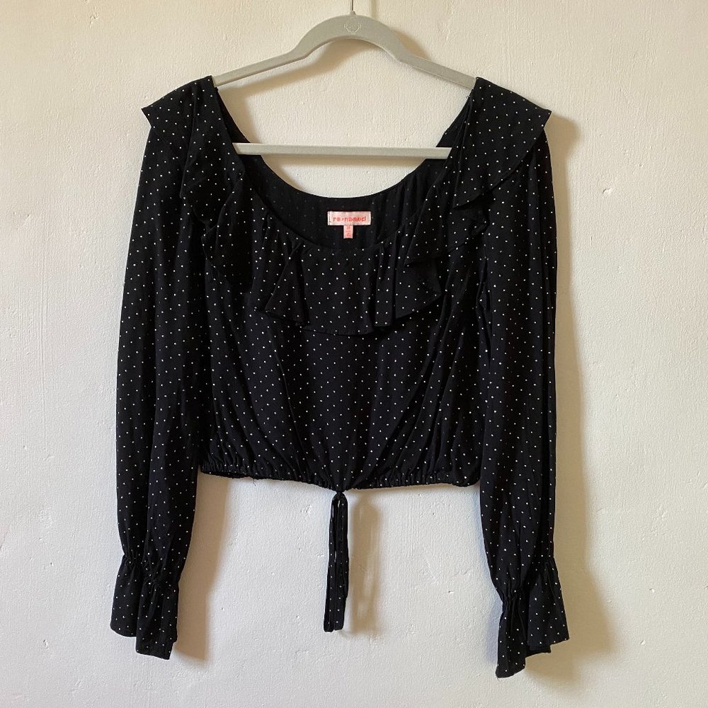 Festive Black with Gold Dots Cropped Blouse